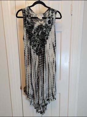 90s Jessica Taylor Black & White Tie-Dye Floral Sleeveless Dress M/L/XL/2X